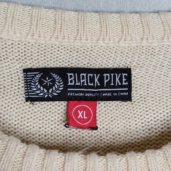 Black Pike Nasa Bear Sweater Mens XL Beige Knit Long Sleeve Blokecore Striped - Picture 9 of 9